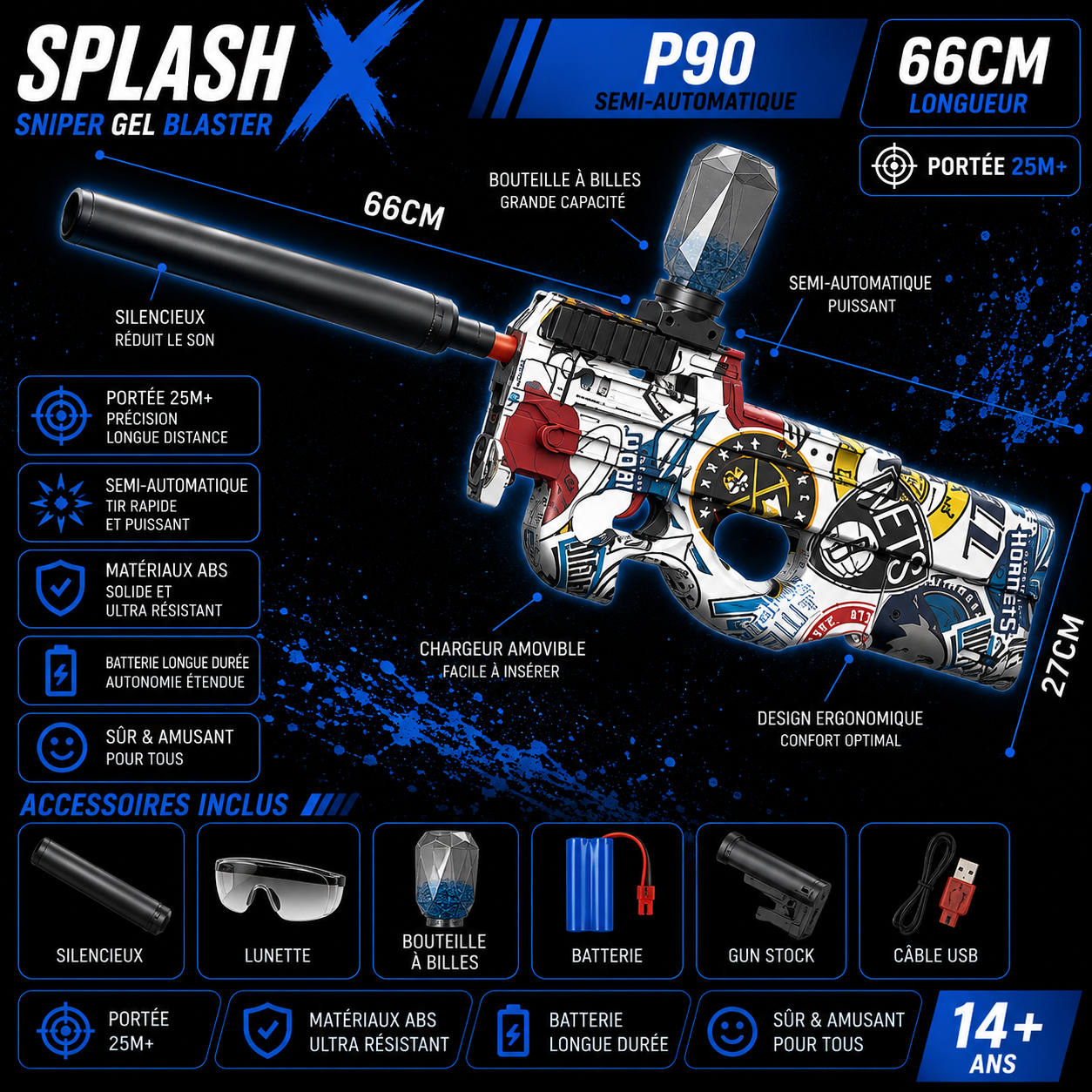 P90 Electric Gel Ball Blaster – USB Rechargeable Automatic Shooting