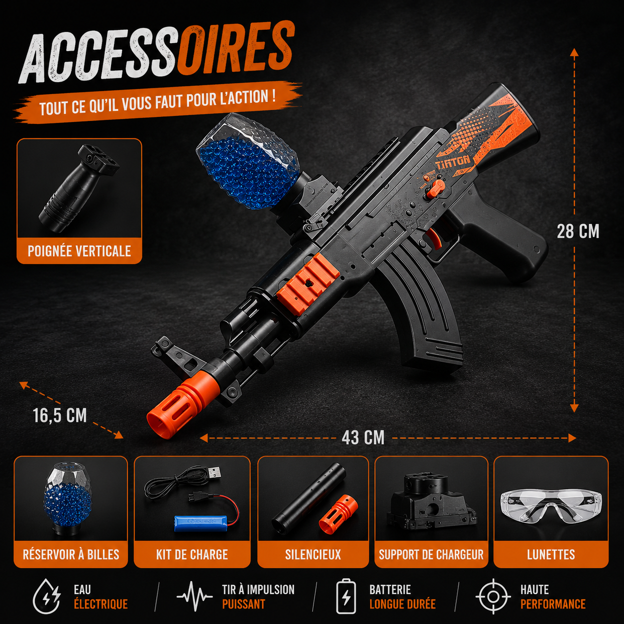 Fusil AK47 Électrique à Billes – Kit Accessoires Complet Rechargeable USB