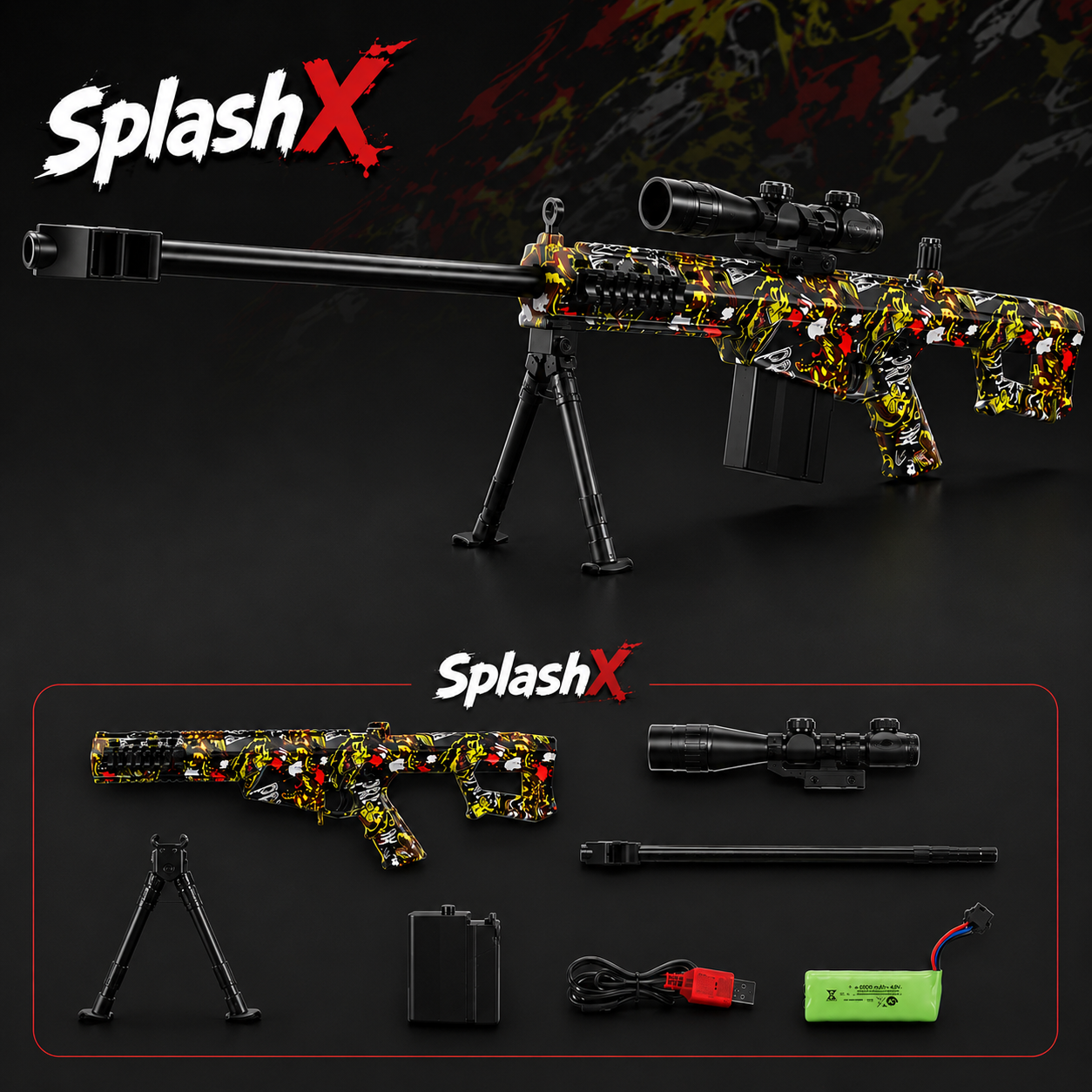 Fusil Sniper à Billes de Gel Barrett – Mode Manuel et Automatique 7,4V Rechargeable