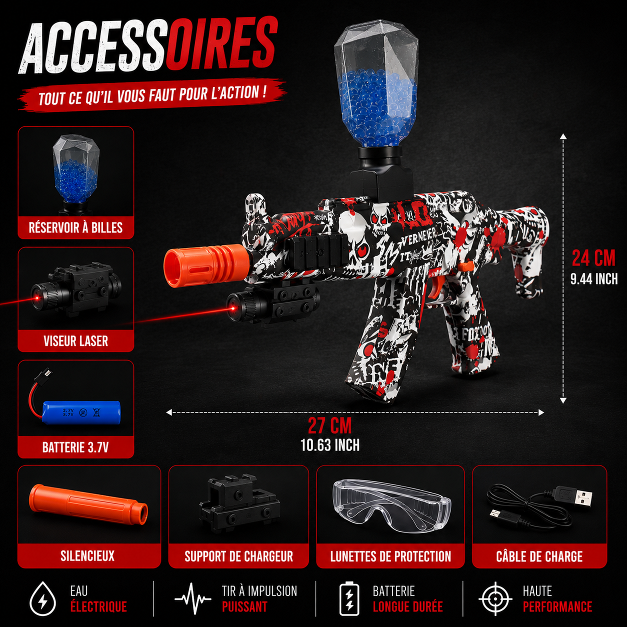 Electric MP5 BB Gun - Automatic Firing USB Rechargeable Accessory Kit