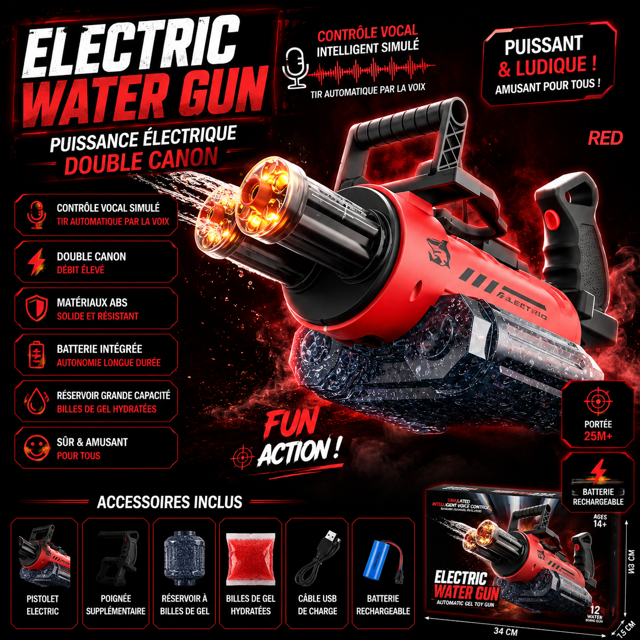 Electric Water Minigun – 3 Configurations to Choose From 9M Range Rechargeable