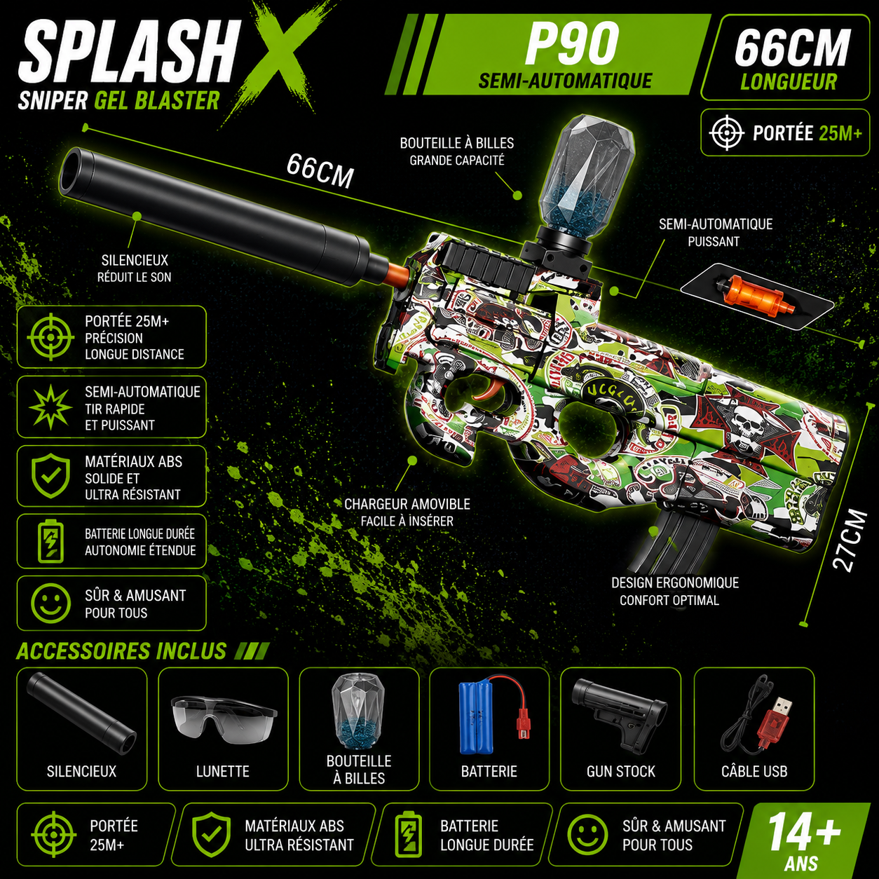 P90 Electric Gel Ball Blaster – USB Rechargeable Automatic Shooting