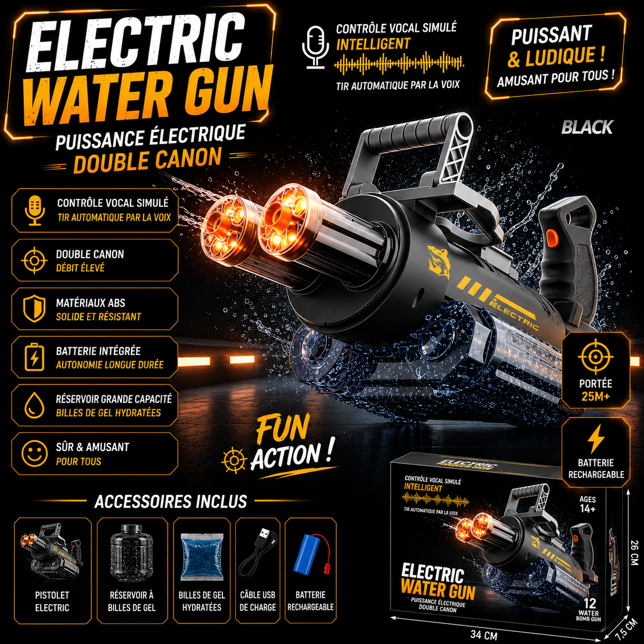 Electric Water Minigun – 3 Configurations to Choose From 9M Range Rechargeable