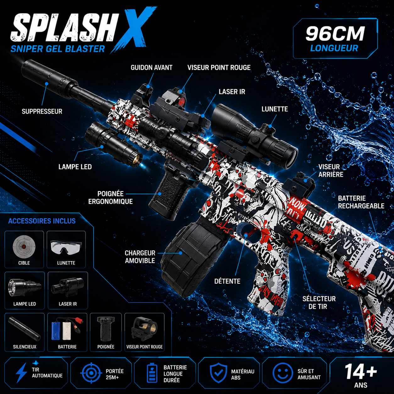 M416 Gel Blaster Rifle Complete Kit – Dual Battery 35M Range Automatic Firing Rechargeable