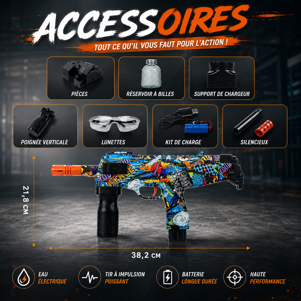 UZI Rechargeable Electric Blaster - Automatic Outdoor Toy Gun for Team Battles - Ideal Gift (No Bullets Included)