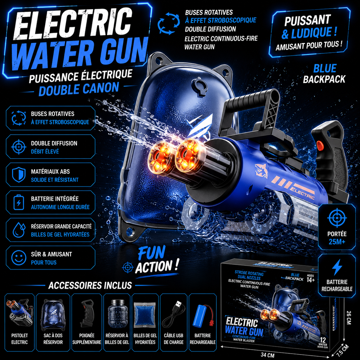 Electric Water Minigun – 3 Configurations to Choose From 9M Range Rechargeable
