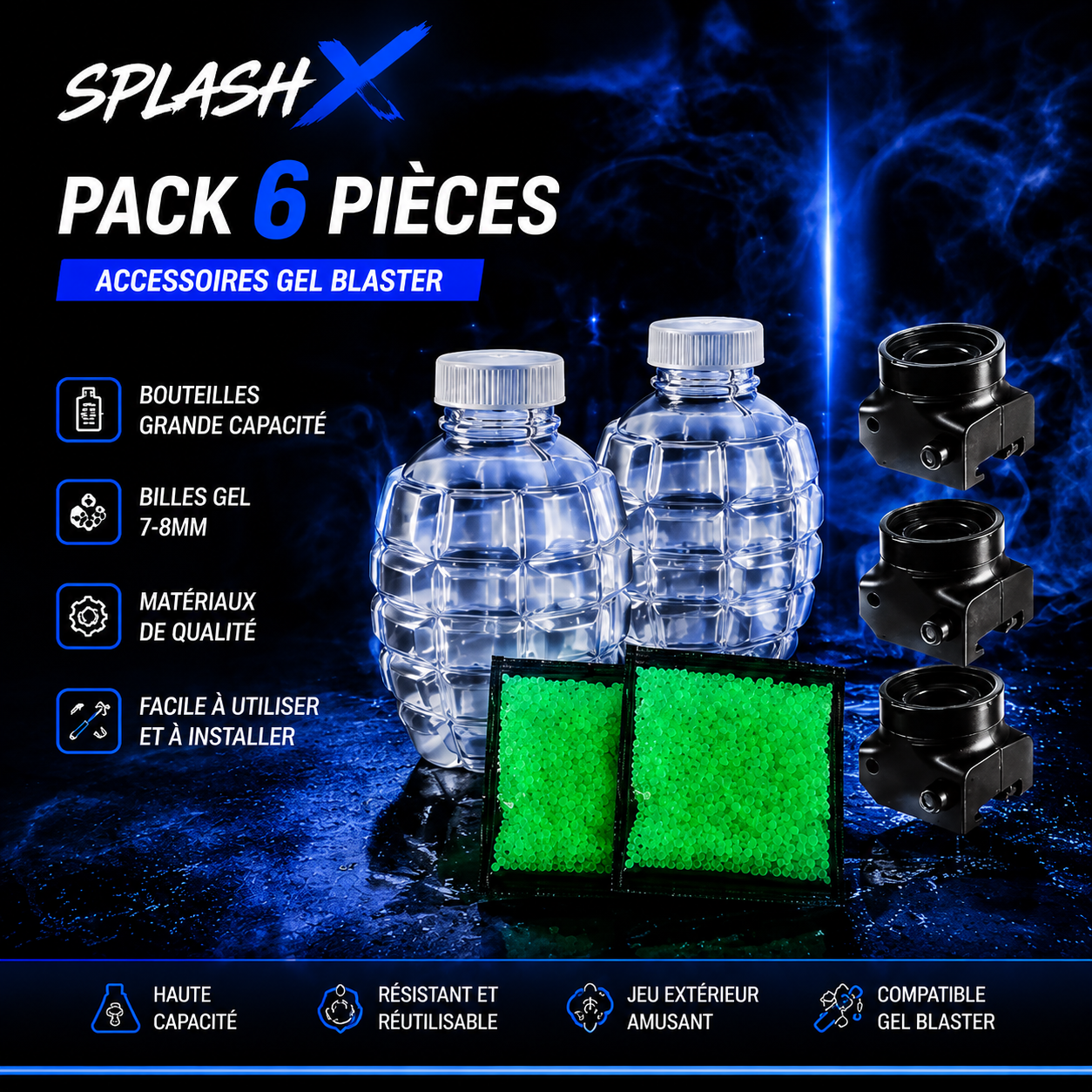 Kit Flacons Grenade + Billes de Gel Phosphorescentes – 7-8mm Rechargeable UV