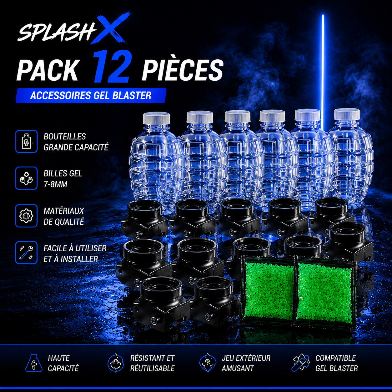 Grenade Bottle Kit + Glow-in-the-Dark Gel Balls – 7-8mm UV Rechargeable