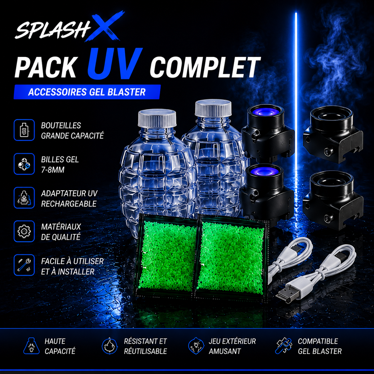 Grenade Bottle Kit + Glow-in-the-Dark Gel Balls – 7-8mm UV Rechargeable