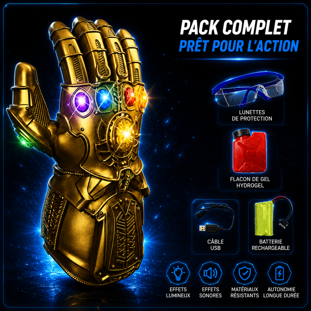 THANOS - Gant Lanceur de Billes de Gel – Design Futuriste Électrique Rechargeable