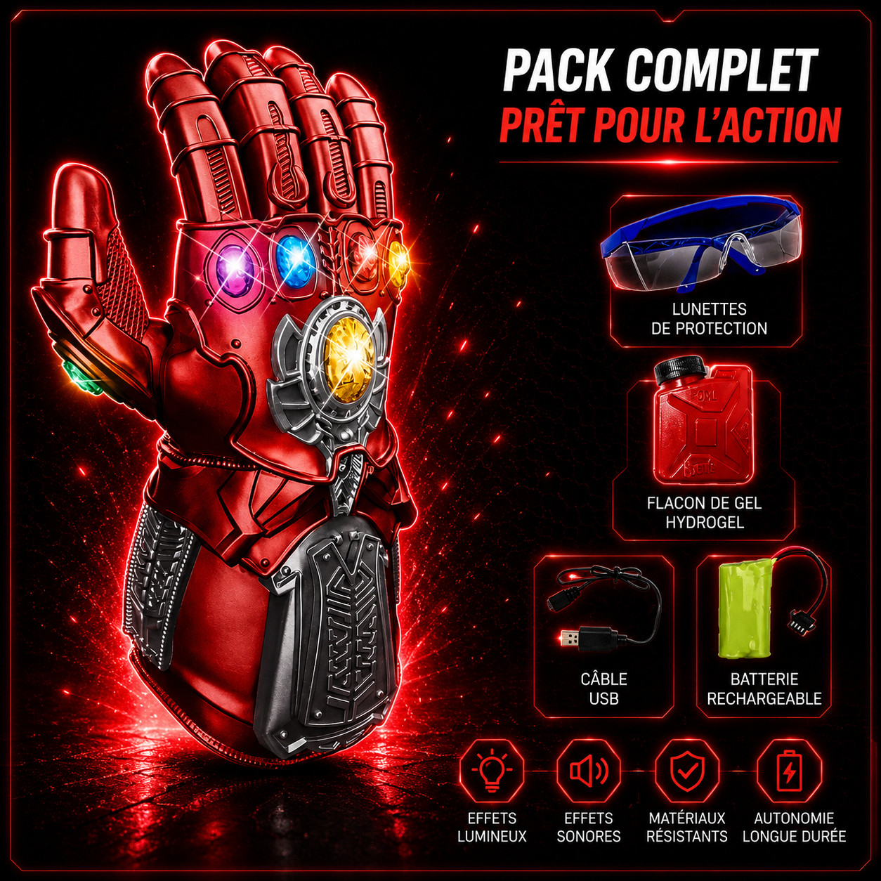 THANOS - Gant Lanceur de Billes de Gel – Design Futuriste Électrique Rechargeable