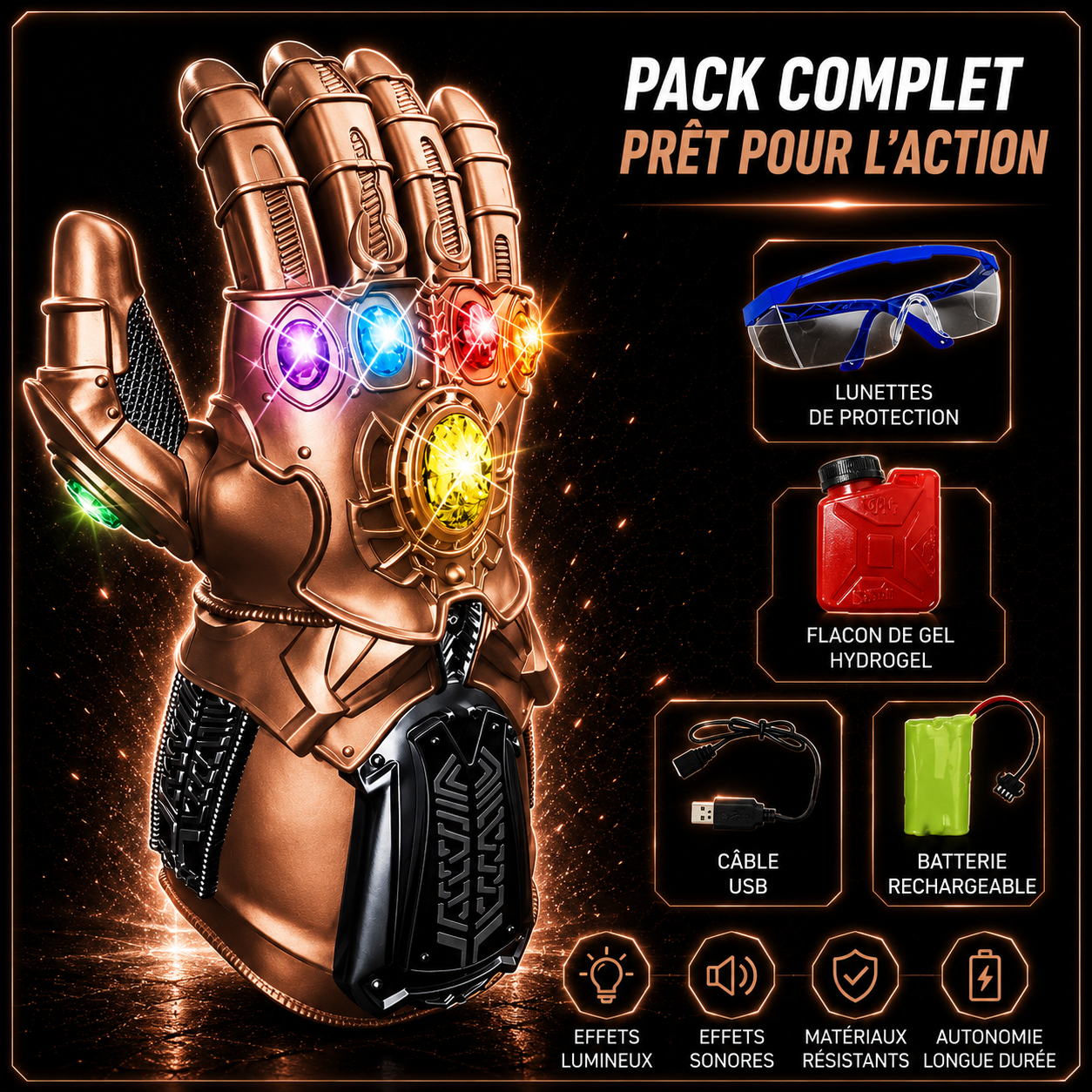 THANOS - Gant Lanceur de Billes de Gel – Design Futuriste Électrique Rechargeable