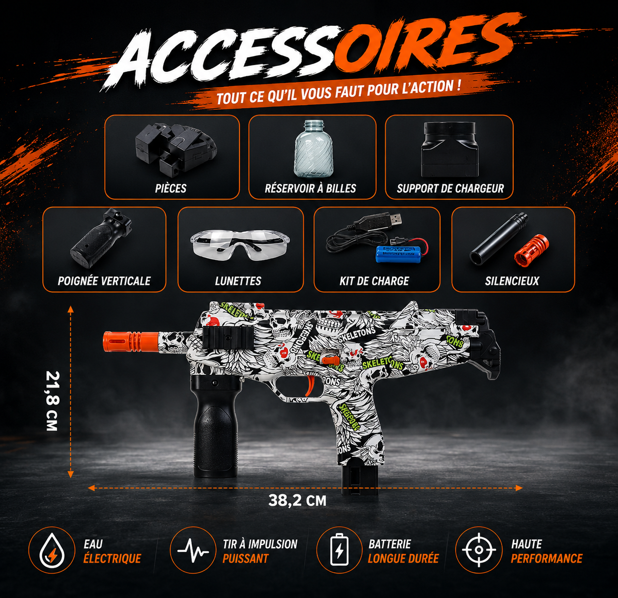 UZI Rechargeable Electric Blaster - Automatic Outdoor Toy Gun for Team Battles - Ideal Gift (No Bullets Included)