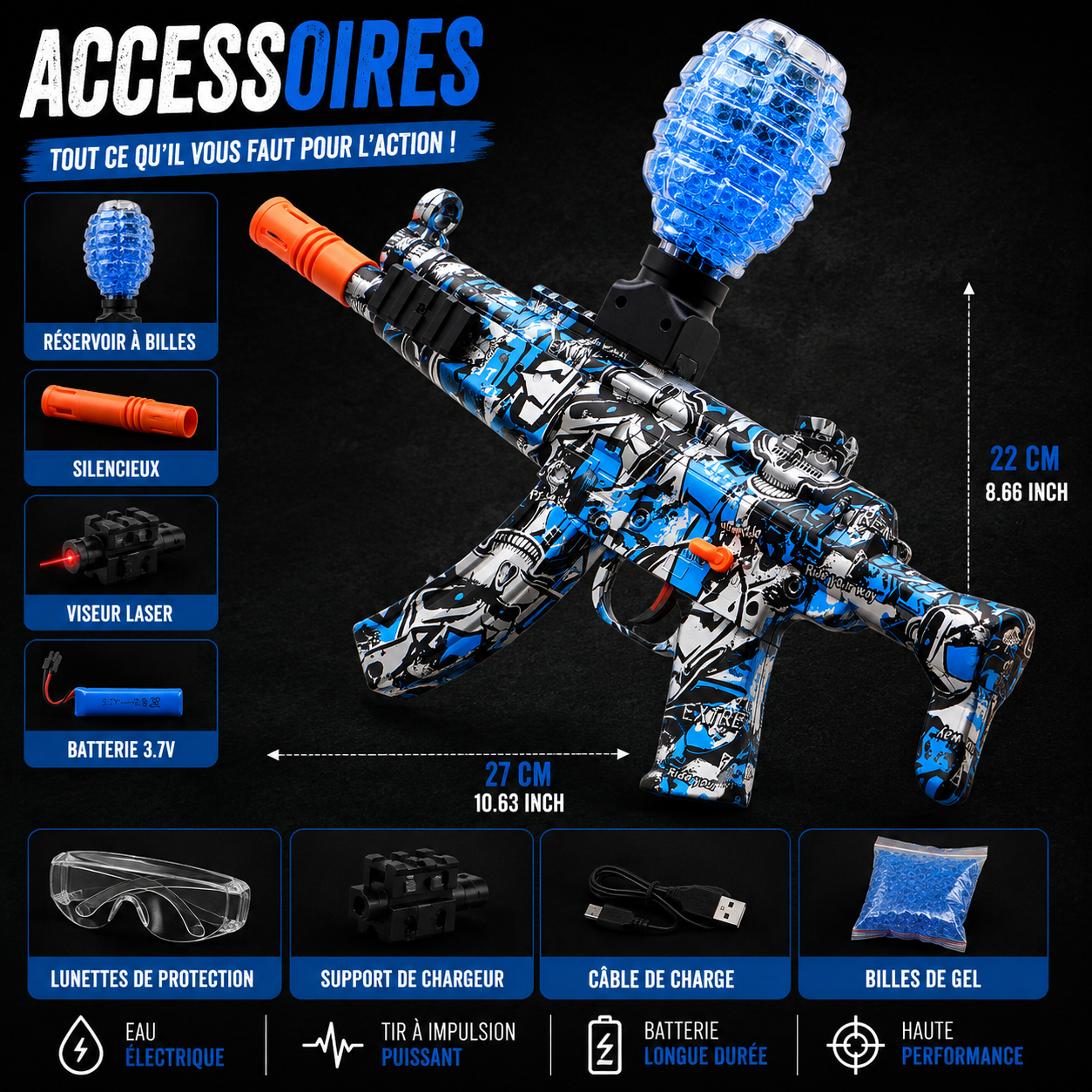 Electric MP5 BB Gun - Automatic Firing USB Rechargeable Accessory Kit