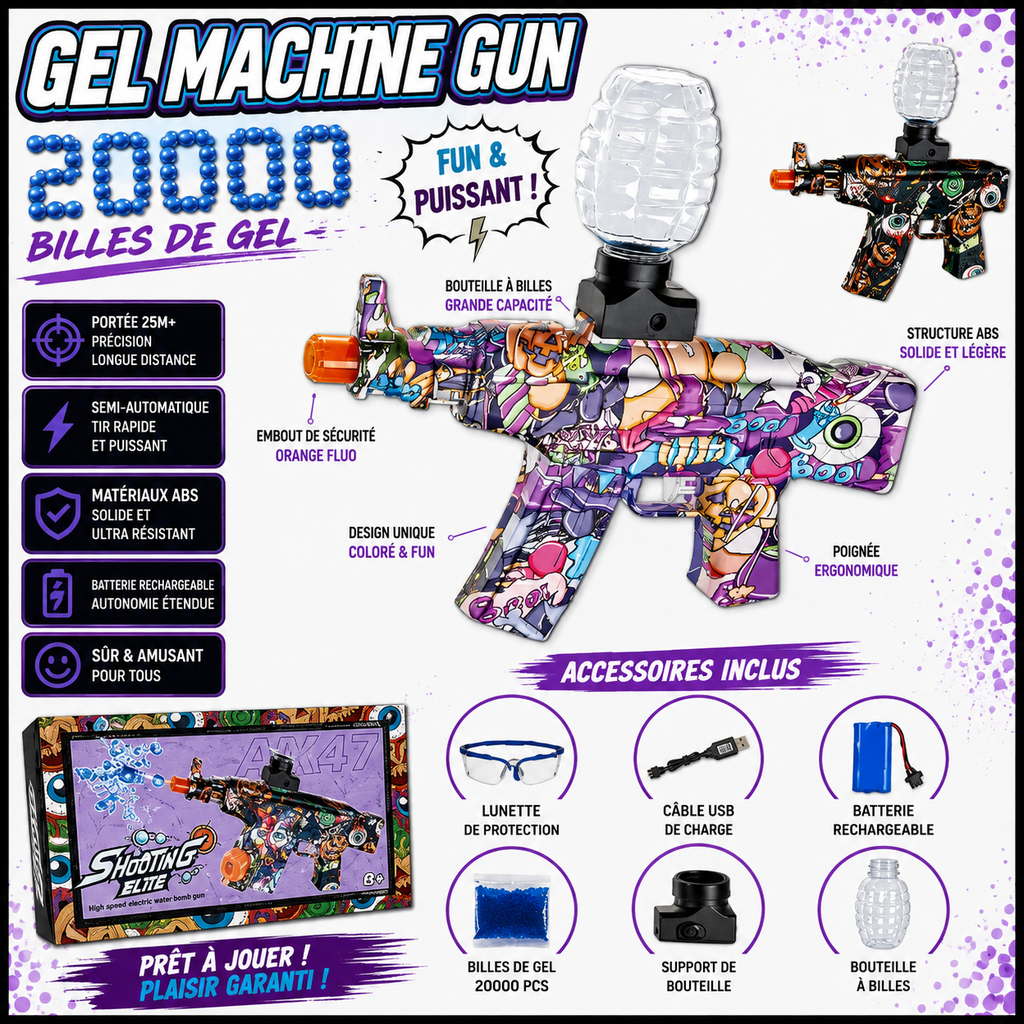 Electric Gel Ball AKM-47 Rifle – 20,000 Gel Balls and Goggles Included