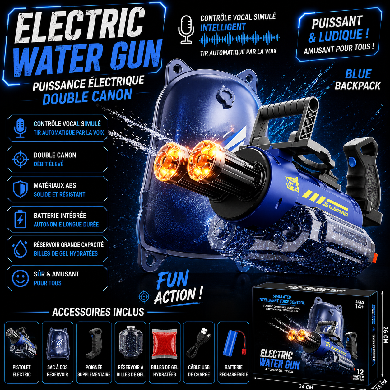 Electric Water Minigun – 3 Configurations to Choose From 9M Range Rechargeable