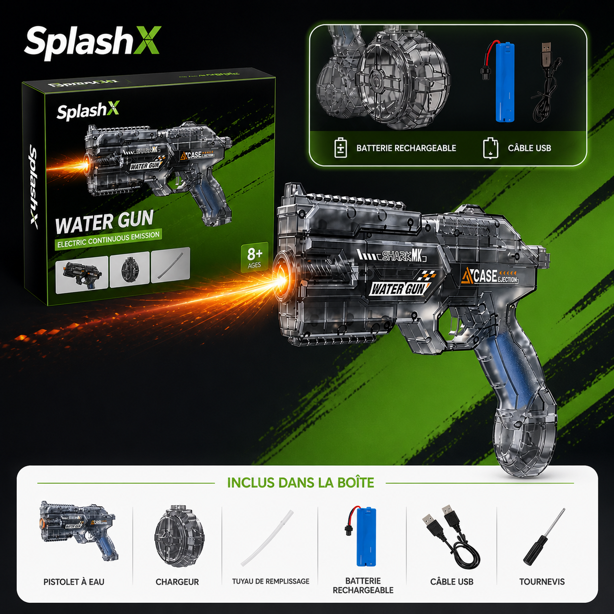 Electric Water Gun - Flame Light Effects and Automatic Recoil 8M