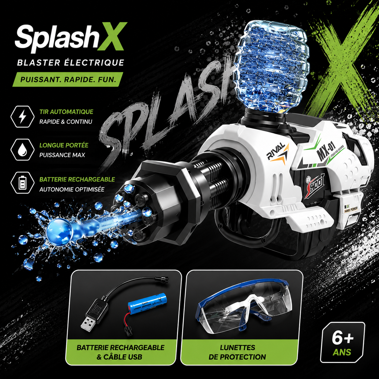 Electric Gatling Ball Blaster - 400-600 Rounds/Min 2000 Round Capacity