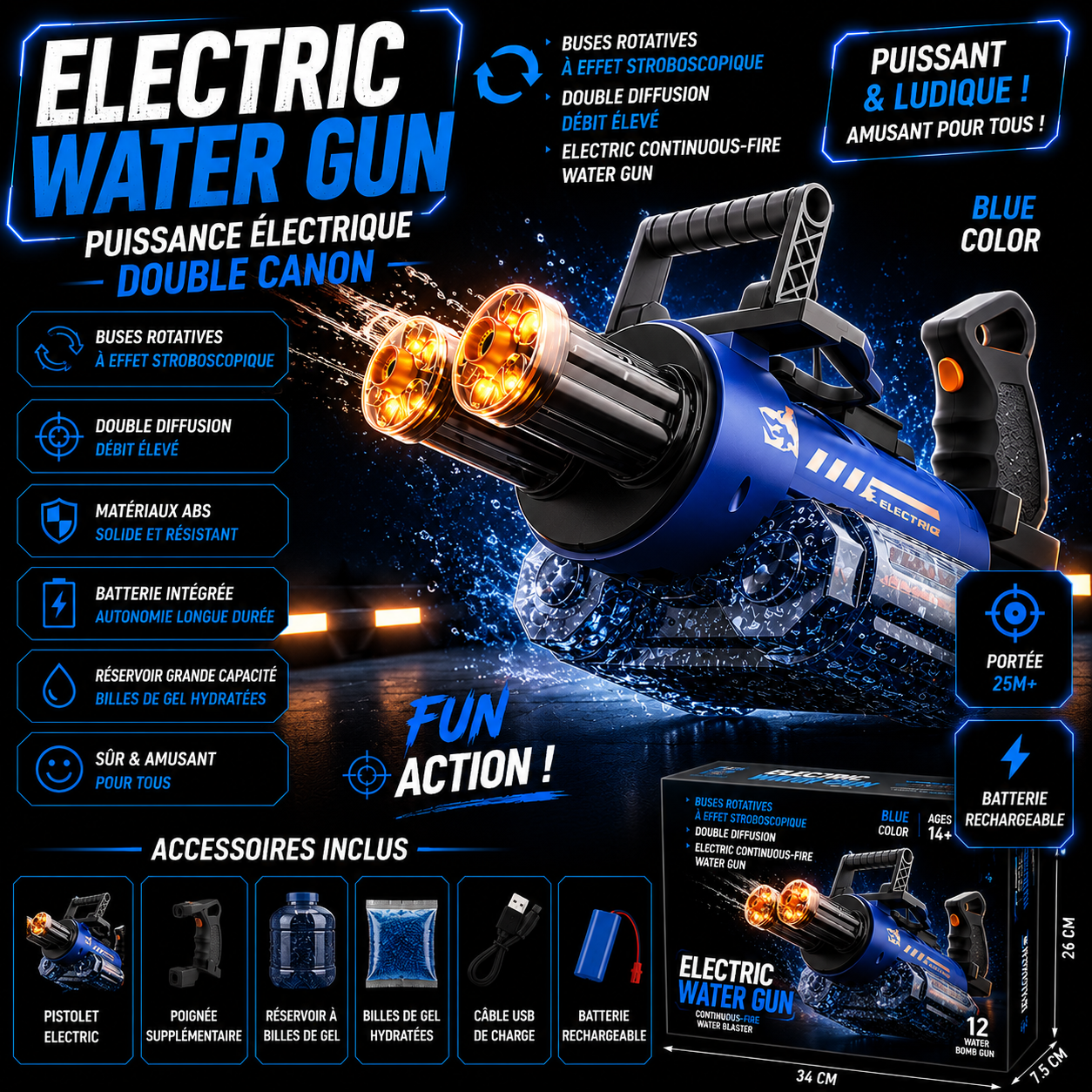 Electric Water Minigun – 3 Configurations to Choose From 9M Range Rechargeable