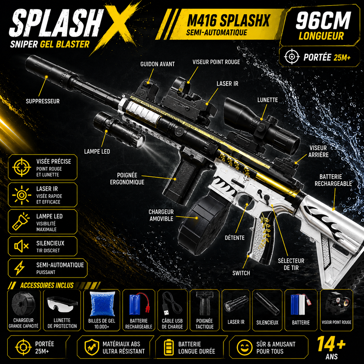 M416 Gel Blaster Rifle Complete Kit – Dual Battery 35M Range Automatic Firing Rechargeable