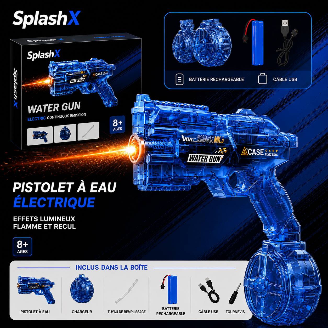Electric Water Gun - Flame Light Effects and Automatic Recoil 8M